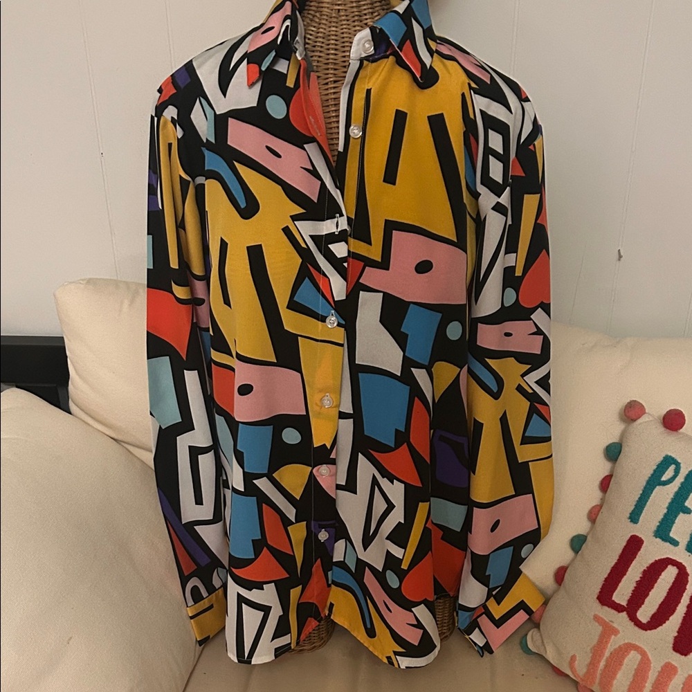 Colorful Heart Geometric Print Blouse Valentine Collection